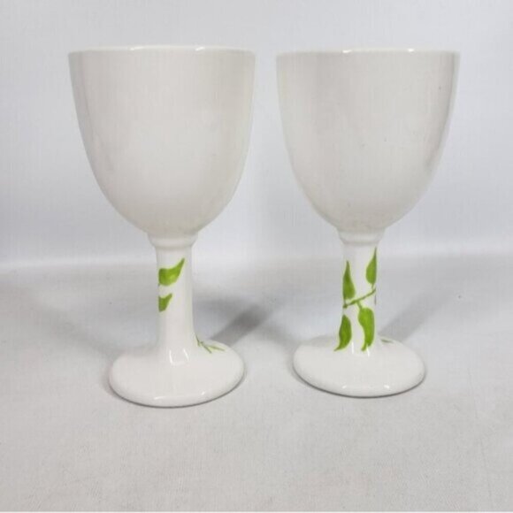 Hand Painted Ceramic Wine Glasses Goblets 12 oz White Glazed Botanical S… - Picture 5 of 13